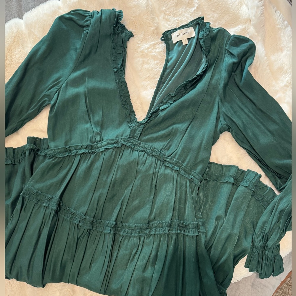 Long Sleeve Dress with Open Back in Hunter Green - Picture 3 of 7